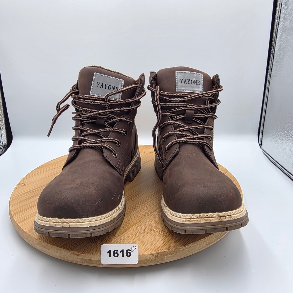 Yayone Brown Faux Fur Lined Lace Up Combat Boots Side Zip Lug Sole Womens 8.5
